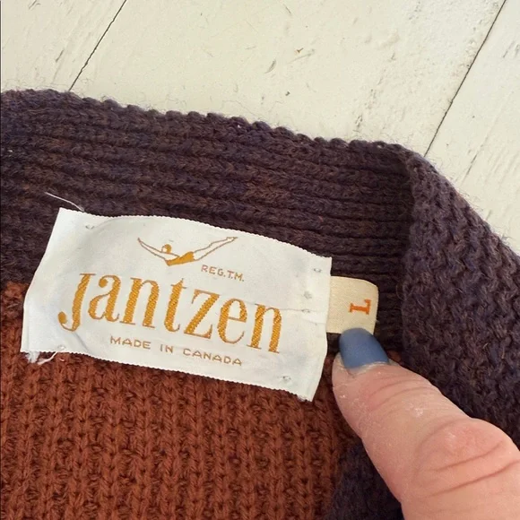 Vintage JANTZEN grandpacore wool cardigan, brown multicolour EUC unisex - Picture 9 of 11
